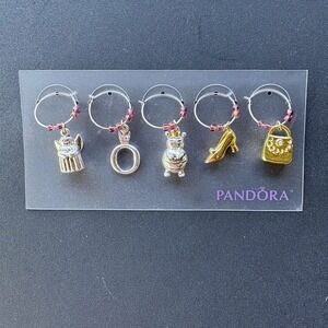 Pandora Wine Glass Charms Set of 5 Silver Gold Angel